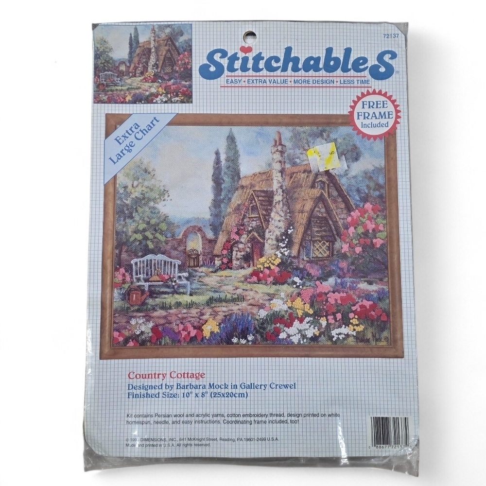 Vintage 1993 Dimensions Stitchables Country Cottage Crewel Kit 72137 NIP